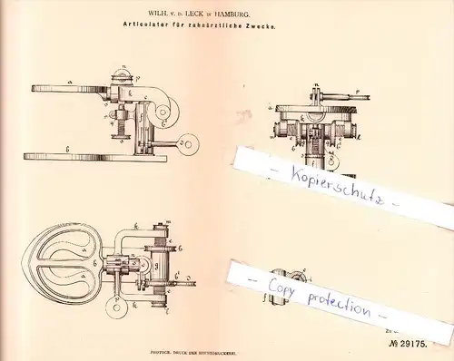 Original Patent - Wilhelm v. d. Leck in Hamburg , 1884 , Articulator für zahnärztliche Zwecke , Zahnarzt !!!