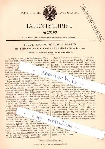 Original Patent   - Ludwig Eduard Mühlau in Wurzen , 1884 , Mischmaschine für Mehl !!!