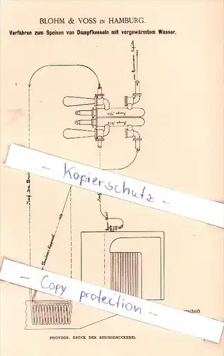 Original Patent   - Blohm & Voss in Hamburg , 1884 , Speisen von Dampfkesseln mit Wasser !!!