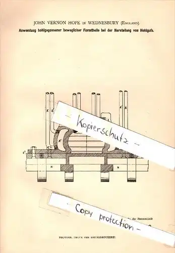 Original Patent - John Vernon Hope in Wednesbury , England , 1882 , Manufacture of hollow casting !!!