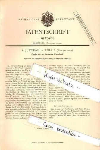 Original Patent - A. Jutteau à Thiais , 1882 , Cheminée avec rétractable panier de feu !!!