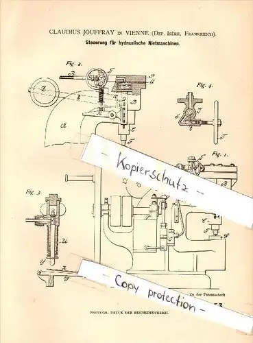 Original Patent - Claudius Jouffray à Vienne , Isere , 1883 , Contrôle pour riveurs hydrauliques !!!