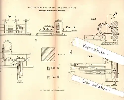 Original Patent - William Morris in Oakengates , 1883 , movable tubes for rolling mill !!!