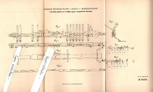 Original Patent - H.B. Franke in Kemtau b. Burkhardtsdorf , 1885 , Herstellung von Wirkware , Textilien !!!