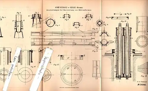 Original Patent - Josef Kudlicz in Sedlec b. Kuttenberg / Kutná Hora , 1885 , Herstellung von Röhren , Böhmen !!!