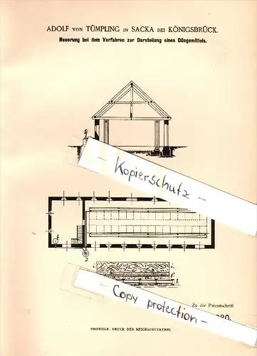 Original Patent - Adolf von Tümpling in Sacka / Thiendorf b. Königsbrück , 1884, Darstellung von Dünger , Landwirtschaft