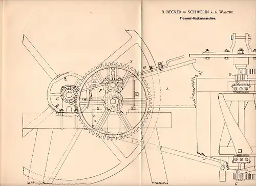 Original Patent -B. Becker in Schwerin a.d. Warthe / Skwierzyna ,1892, Trommel - Häckselmaschine, Agrar , Landwirtschaft