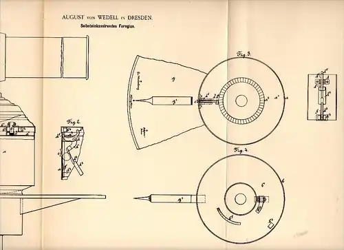 Original Patentschrift - August von Wedell in Dresden , 1891 , selbsteinkassierendes Fernglas !!!