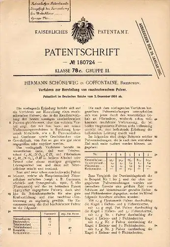 Original Patentschrift - Hermann Schöneweg in Goffontaine / Saarbrücken , 1904 , rauchschwaches Pulver , Stahlhammer !!!