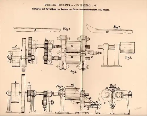 Original Patentschrift - Wilhelm Bröking in Gevelsberg i.W. , 1892 , Zuckerrohr - Schneidemesser , Hauer , Metallbau !!!