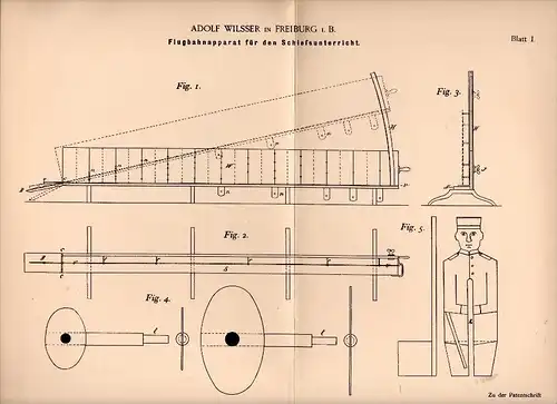 Original Patentschrift - Adolf Wilsser in Freiburg i.B. , 1892 , Flugbahn - Apparat für Schießunterricht , Schützenzunft