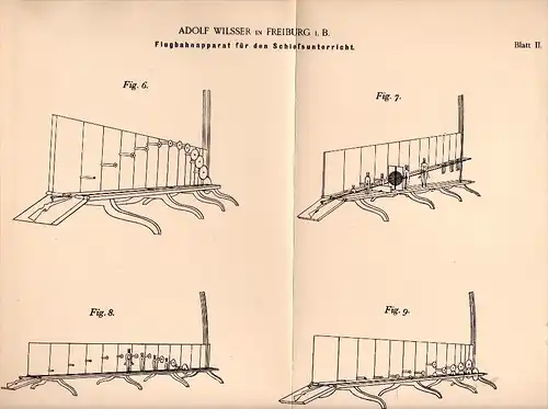 Original Patentschrift - Adolf Wilsser in Freiburg i.B. , 1892 , Flugbahn - Apparat für Schießunterricht , Schützenzunft