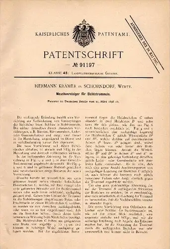 Original Patentschrift - Hermann Krämer in Schorndorf , 1896 , Maschenreiniger , Bürsten , Landwirtschaft !!!