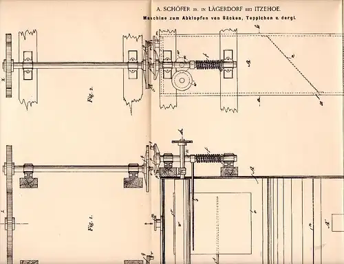 Original Patentschrift - A. Schöfer in Lägerdorf b. Itzehoe , 1892 , Maschine für Teppich und Säcke , Steinburg !!!