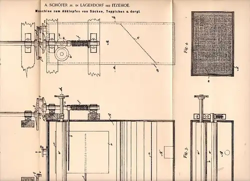 Original Patentschrift - A. Schöfer in Lägerdorf b. Itzehoe , 1892 , Maschine für Teppich und Säcke , Steinburg !!!