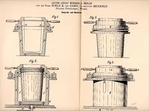Original Patentschrift - Noelle & von Campe in Brückfeld b. Höxter , 1891 , Blasform für Glas , Glasbläserei , Glashütte