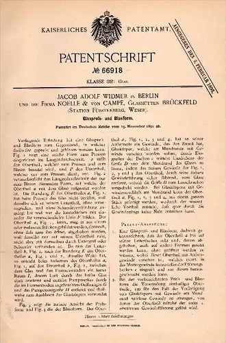 Original Patentschrift - Noelle & von Campe in Brückfeld b. Höxter , 1891 , Blasform für Glas , Glasbläserei , Glashütte