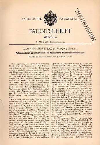 Original Patentschrift - Giovanni Servettaz in Savone , 1891 , Morbido regolatore idraulico, stazione !!!