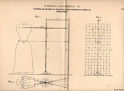 Original Patentschrift - H. Heymann in Burgsteinfurt i.W. , 1894 , Apparat für Schnittmuster , Schneiderei , Steinfurt !