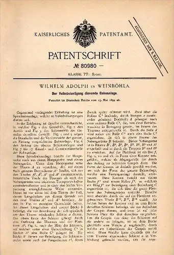 Original Patentschrift - Wilhelm Adolph in Weinböhla , 1894 , Bahn für Rummel , Jahrmarkt , Weihnachtsmarkt , Achterbahn