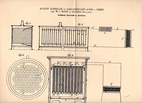 Original Patentschrift - A. Schneller in Aarlanderveen - Alphen , 1894 , Ozonisierung von Sauerstoff , Chemie , Harlem !