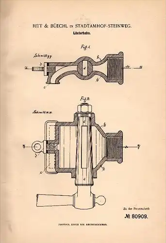 Original Patentschrift - Ritt & Büechl in Stadtamhof - Steinweg b. Regensburg , 1894 , Läuterhahn für Brauerei , Bier !!