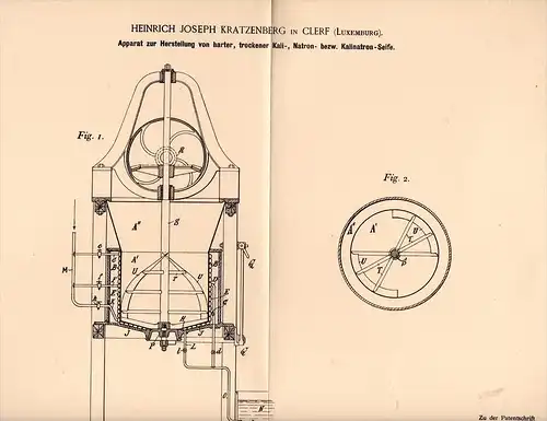 Original Patentschrift - H. Kratzenberg in Clerf , Luxembourg , 1893 , Herstellung von Seife , Luxemburg , Klierf !!!