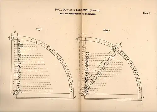 Original Patentschrift - Paul Dumur in Lausanne , 1889 , Instrument für Buchdruck , Druckerei , Bücherei , Druck !!!