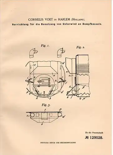 Original Patentschrift - Cornelius Voet in Haarlem , 1901 , Apparat  für Dampfkessel , Dampfmaschine !!!