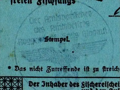 Fischereischein für Reichsangehörige 1943 , Glogau / Glogów , Fisch , Fischerei !!!