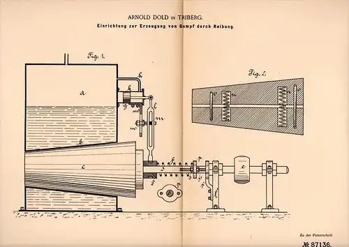 Original Patentschrift - A. Dold in Triberg , 1895 , Apparat zur Erzeugung von Dampf durch Reibung !!!