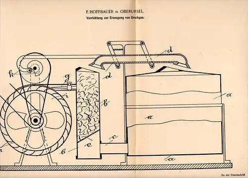 Original Patentschrift - F. Hoffbauer in Oberursel , 1903 , Apparat zur Druckgas - Erzeugung!!!