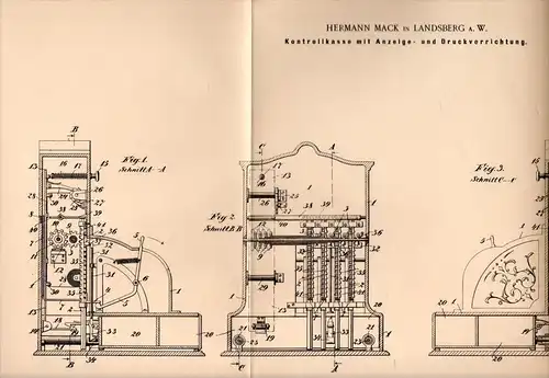 Original Patentschrift - H. Mack in Landsberg a.W., 1901, Kontrollkasse mit Anzeige , Kasse , Sparkasse !!!