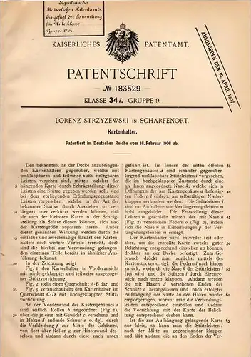 Original Patentschrift - L. Strzyzewski in Scharfenort / Ostroróg , 1906 , Kartenhalter , Karten , Leinwand !!!