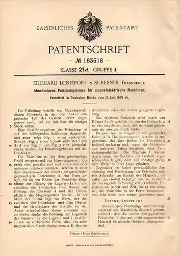 Original Patentschrift - E. Deniéport à Suresnes , 1906 , Logement pour magnétique - machines électriques !!!