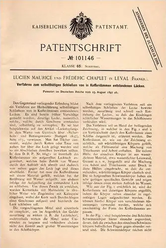 Original Patentschrift - L. Maurice und F. Chaplet in Leval , 1897 , fermer fuites dans les navires, navire de guerre !