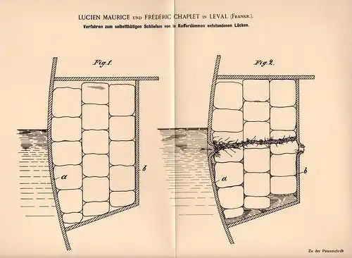 Original Patentschrift - L. Maurice und F. Chaplet in Leval , 1897 , fermer fuites dans les navires, navire de guerre !