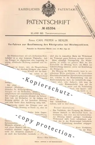 original Patent - Carl Pieper , Berlin , 1892 , Röstgrad - Bestimmung an Röstmaschinen | Rösten , Kaffee