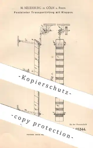 original Patent - M. Neuerburg , Köln / Rhein , 1892 , Transportiertrog mit Klappen | Hebezeug , Aufzug , Kurbel , Trog