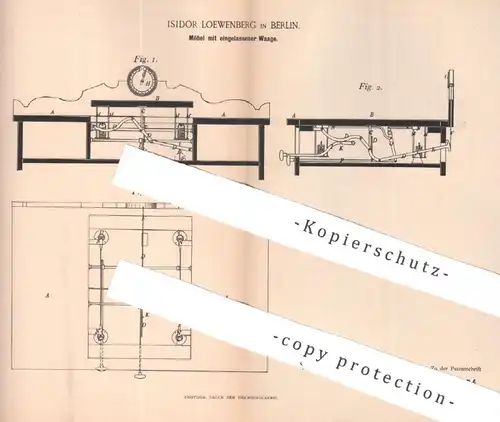 original Patent - Isidor Loewenberg , Berlin , 1893 , Möbel mit eingelassener Waage | Möbelstück , Möbelbauer