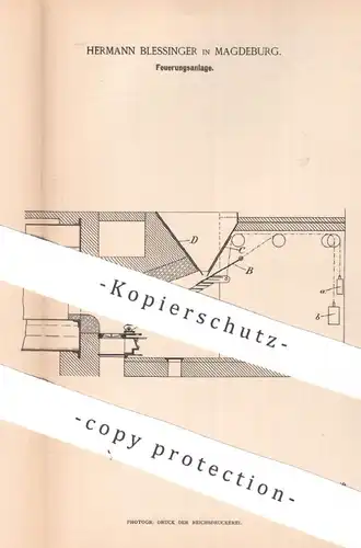 original Patent - Hermann Blessinger , Magdeburg , 1893 , Feuerungsanlage | Feuerung , Ofen , Heizung , Ofenbauer