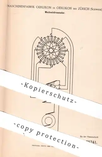 original Patent - Maschinenfabrik Oerlikon | Zürich , Schweiz | 1893 | Wechselstrommotor | Strom , Elektrik , Magnet