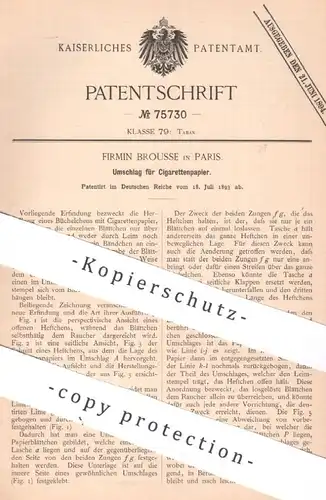 original Patent - Firmin Brousse , Paris , Frankreich , 1893 , Umschlag für Zigarettenpapier | Zigaretten , Zigarren !