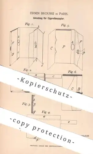 original Patent - Firmin Brousse , Paris , Frankreich , 1893 , Umschlag für Zigarettenpapier | Zigaretten , Zigarren !