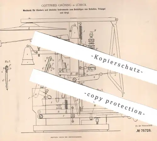 original Patent - Gottfried Gröning , Lübeck , 1893 , Klavier - Mechanik | Piano , Musik - Instrument , Triangel