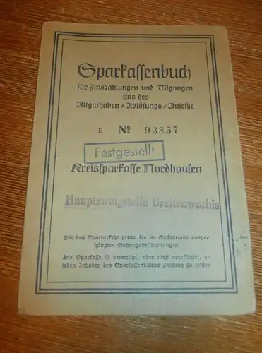 altes Sparbuch Nordhausen / Breitenworbis , 1952 - 1960 , Auguste Winter in Breitenworbis , Sparkasse , Bank !!!