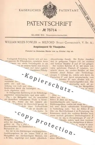 original Patent - William Miles Fowler , Milford , Connecticut , USA , 1893 , Ausschankgefäß | Glas , Zapfhahn