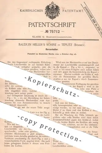 original Patent - Balduin Heller`s Söhne , Teplitz Böhmen , 1893 , Kerzenhalter | Kerzenleuchter , Kerzenständer , Kerze