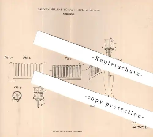 original Patent - Balduin Heller`s Söhne , Teplitz Böhmen , 1893 , Kerzenhalter | Kerzenleuchter , Kerzenständer , Kerze