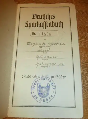 altes Sparbuch Güsten , 1944 - 1946 , Sparkasse , Bank !!!